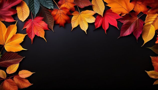 colorful autumn leaves frame with black background perfect for seasonal designs and fall themed projects isolated on background