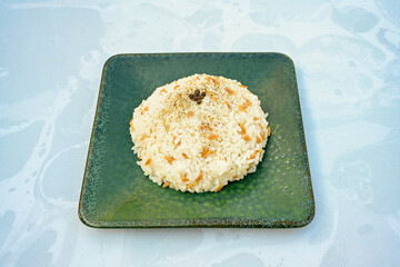 Traditional delicious Turkish food; Turkish style rice pilaf (Turkish name; Arpa sehriyeli. tavuk,...