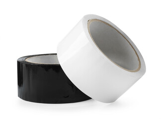 Rolls of adhesive and masking tapes isolated on white