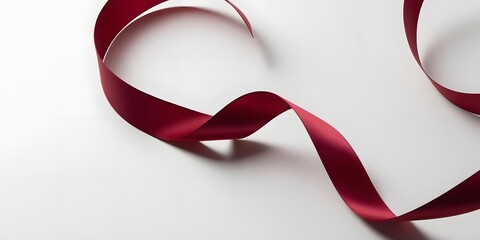A simple red ribbon curled into an elegant spiral shape, set on a clean white background, perfect for minimalist graphic design6