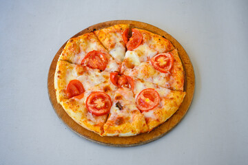 Traditional Turkish cuisine. Pizza, pita, pidesi, sucuk, hummus, kebab. Many dishes on the table. Serving dishes in restaurant. Margherita,  mix, formaggi, veggie karisik pizza. Top view, flat lay