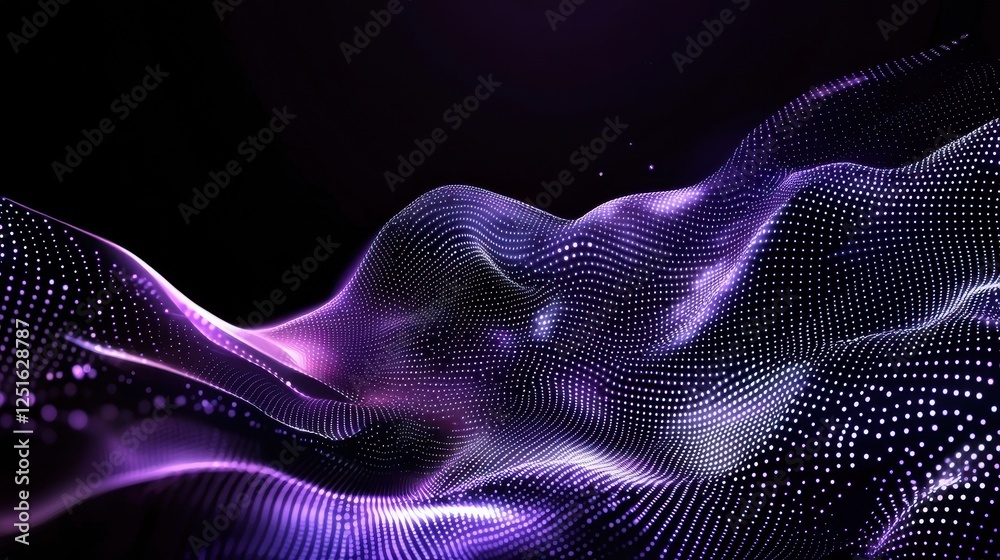 Poster abstract digital waves in purple tones creating a cool matrix-like visual experience with deep dimen