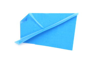 Strip of light blue adhesive tape on white background, top view