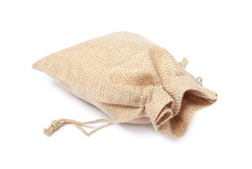 One beige burlap sack isolated on white