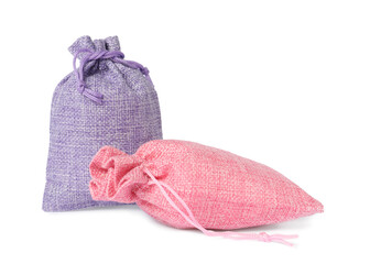 Two small burlap sacks isolated on white