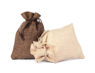 Two small burlap sacks isolated on white