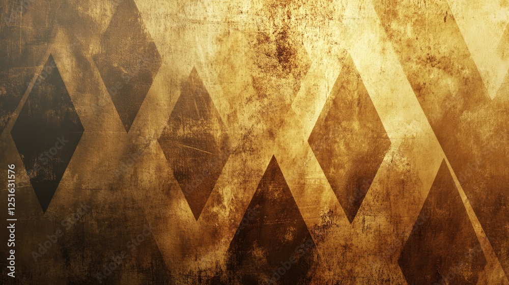 Poster Soft golden glow on a textured abstract background with triangular patterns, sharp angles, and layered shadows.