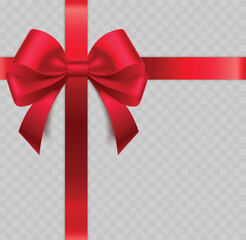Realistic red gift bow with ribbons