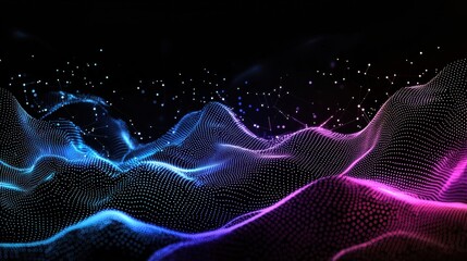 Fototapeta premium Vibrant Abstract Technology Background with Dots and Wave Patterns in Shades of Blue and Pink