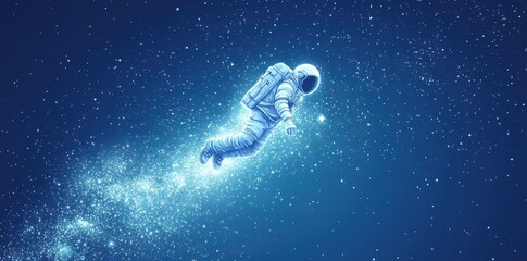 Fototapeta premium Astronaut floats gracefully through space surrounded by shimmering stardust
