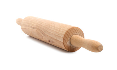 One wooden rolling pin isolated on white