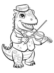 Fototapeta premium Cute Dinosaur Musician Playing Violin coloring page