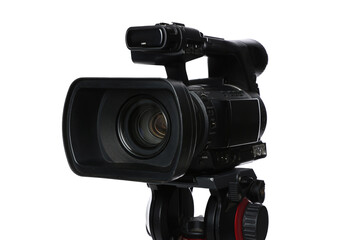 Modern professional video camera isolated on white
