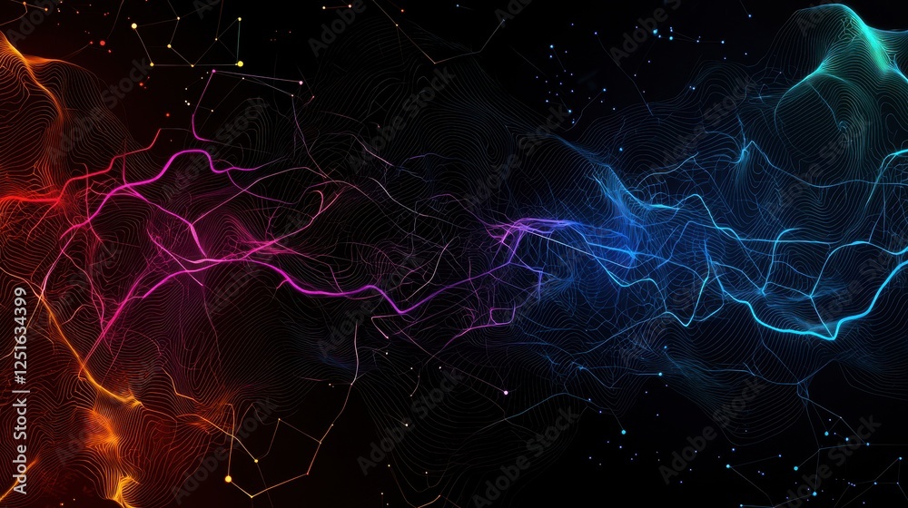 Poster sleek digital interference pattern displaying chaotic rgb waves and texture against a black backgrou