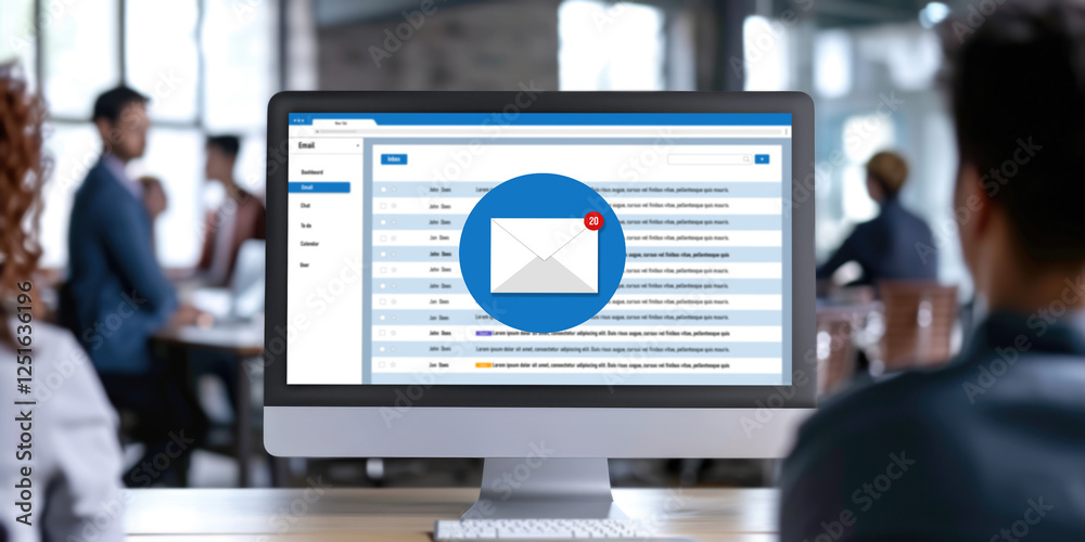 Poster email notification message showing on computer screen brisk. digital marketing message information t