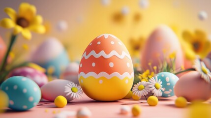 Obraz premium Springtime celebration featuring colorful Easter eggs with flowers on a bright background