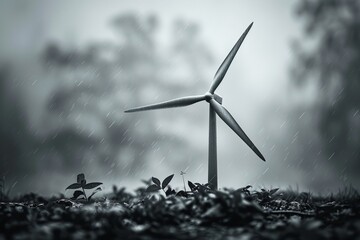 Dynamic wind farm  harnessing renewable energy with rotating power generators against the sky