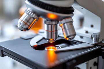 Researcher adjusting modern microscope in laboratory  close up of scientific exploration