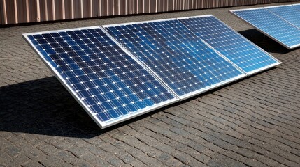 Renewable energy action solar panel installation urban rooftop photovoltaic technology sustainable development close-up view eco-friendly concept