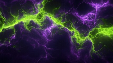 Vibrant neon green and purple swirling noise with cosmic energy flow