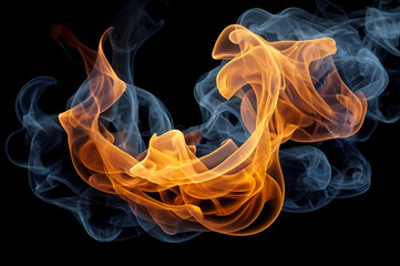 Fototapeta premium Abstract smoke in shades of orange red and gray against a Black background