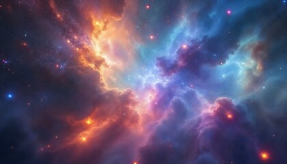 Vibrant Nebula Clouds and Stars in Deep Space Universe Exploration