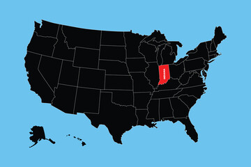 Indiana State, USA, vector map isolated on United states map. Editable blank vector map of USA.