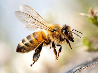 honey bee walking isolated on clean background cutout