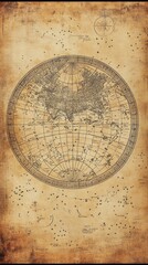 Obraz premium Antique map showing continents and constellations on parchment paper