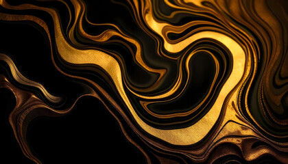 A luxurious black and gold abstract background with fluid metallic swirls and elegant glowing highlights