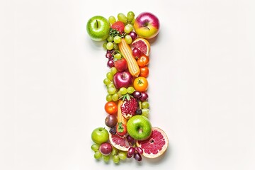 Fruit letter: An artistic arrangement of produce forming the letter "I" on white