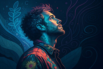 Colorful Artistic Portrait Of A Person Looking Upward