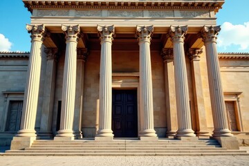 Majestic Roman columns supporting a grand building facade, history, ornate