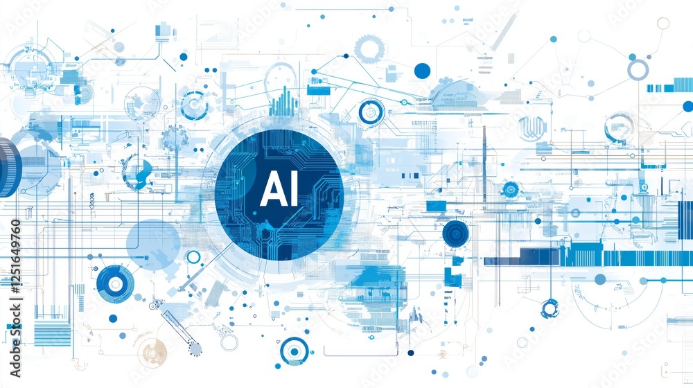 Fototapete Futuristic artificial intelligence interface with digital circular technology, representing the evolution of smart automation, data processing, and cyber advancements, Generative AI