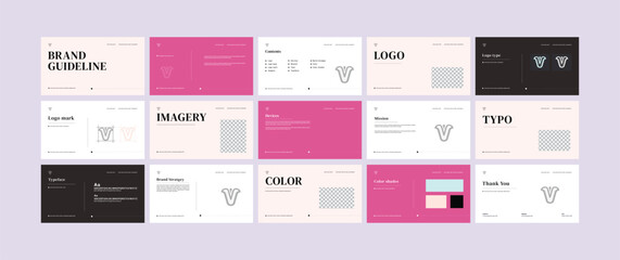 Brand identity design template. Complete Brand Guidelines Template, Creative brand guidelines layout, brand identity manual presentation, Logo and brand strategy guide, Logo guideline book.