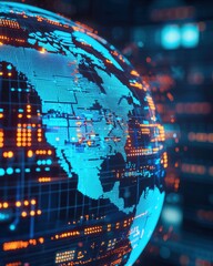 Exploring global connectivity through digital data visualization online platform infographic design tech environment aerial view concept of cyber interconnectedness