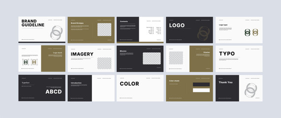 Brand identity design template. Complete Brand Guidelines Template, Creative brand guidelines layout, brand identity manual presentation, Logo and brand strategy guide, Logo guideline book.