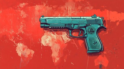 Two handguns on a red background.