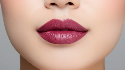 Fototapeta premium Close-up of Mauve Lipstick on Smooth Skin AI Generated