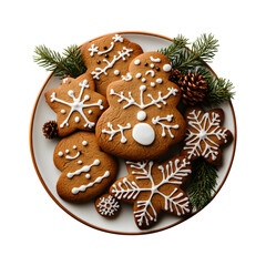 Freshly Baked Gingerbread Cookies with Icing Isolated on Transparent Background