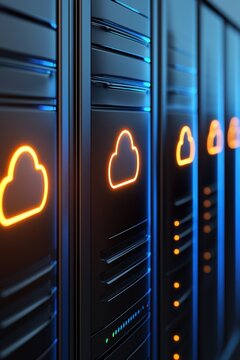 Optimizing data storage solutions cloud server room technology infrastructure digital environment close-up view cloud computing concepts