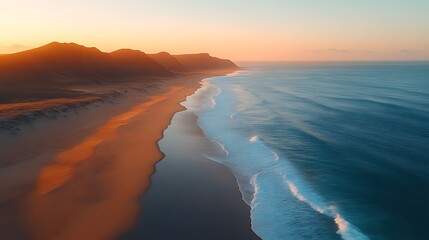 Fototapeta premium Golden Sunset Coastline Meets Ocean Waves