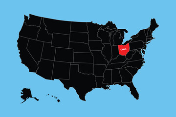 Ohio State, USA, vector map isolated on United states map. Editable blank vector map of USA.