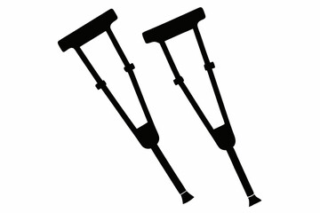 crutches line art silhouette vector illustration