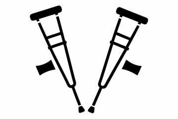 crutches line art silhouette vector illustration