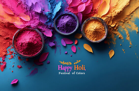 Colorful Holi festival art with vivid colors, abstract floral elements, and happy celebrating mood.