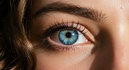 Fototapeta premium A partial face shot focusing on a single strikingly blue eye with intricate detail