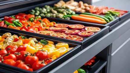 Vibrant Fresh Produce Displayed in Modern Refrigerator for Healthy Cooking and Meal Preparation