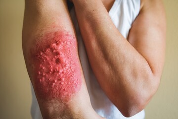 Close-up Image of a Person's Arm with a Severe Skin Rash or Eczema