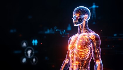 Human Anatomy Wireframe - Medical Technology Concept